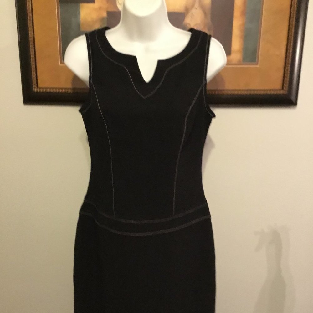 La Belle Sz. 6 Black Sheath Dress with White Stitching